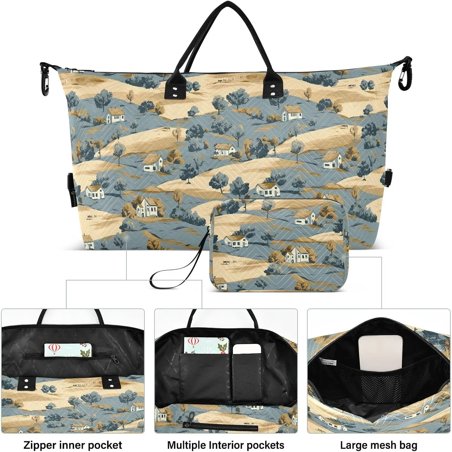 2-Piece Travel Organizer Set - Wave Quilted Expandable Duffel Bag with Detachable Toiletry Pouch, TSA-Compliant Carry-On for Gym/Camping/Airplane, Cottage
