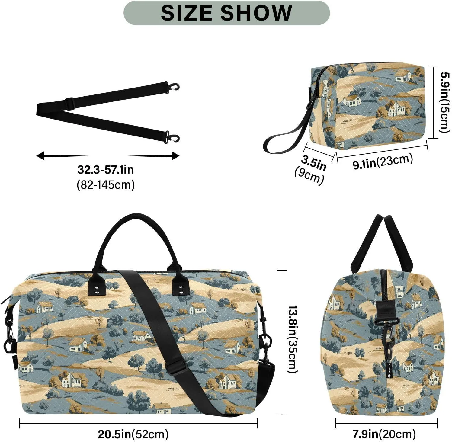 2-Piece Travel Organizer Set - Wave Quilted Expandable Duffel Bag with Detachable Toiletry Pouch, TSA-Compliant Carry-On for Gym/Camping/Airplane, Cottage