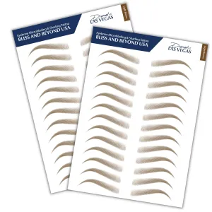 2 sheets eyebrow tattoo waterproof sticker, Long Lasting, Natural Looking Fake Eyebrow for Alopecia, Chemo, Cancer. Same Size eyebrow tattoos (Dramatic Las Vegas, Light Brown)