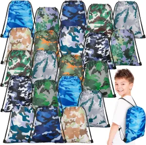 20 Pcs Camouflage Drawstring Bags for Party Favors, Goodie and Gift Bags for Birthday (Camouflage Style)