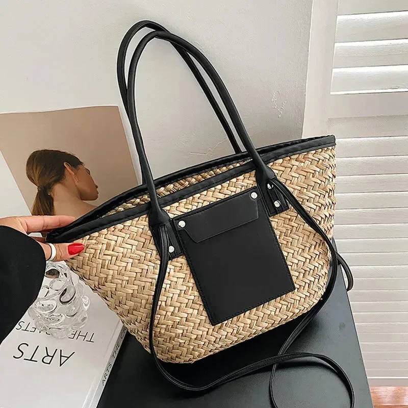 2024 NEW Straw Woven Women Summer Beach  New Versatile Shoulder  Fashion Rattan Handbag Tote Bag Large Capacity