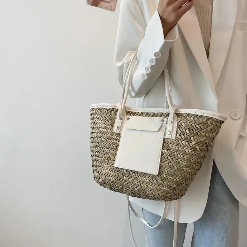 2024 NEW Straw Woven Women Summer Beach  New Versatile Shoulder  Fashion Rattan Handbag Tote Bag Large Capacity