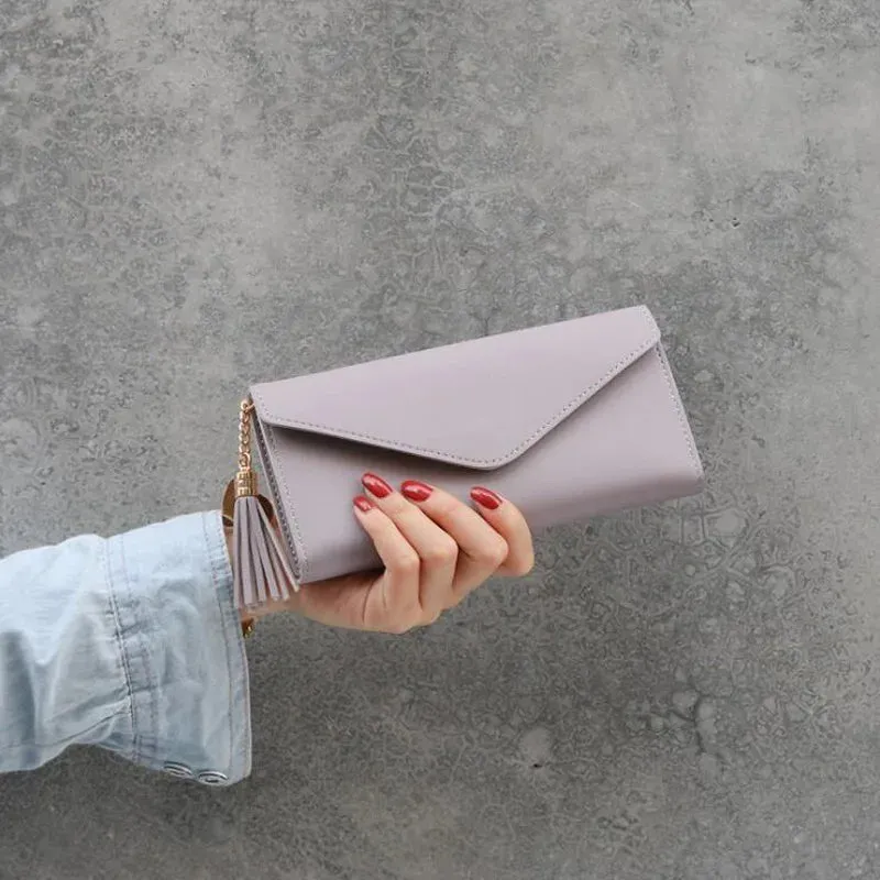 2025 Fashion Women Wallets Zipper Purses Black Light Gray Red Long Section Clutch Wallet Soft PU Leather Money Bag
