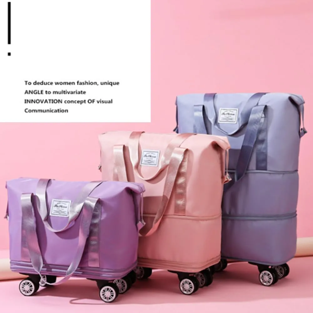 2025 New Large Capacity Travel Bag - Universal Wheel Removable, Kulken Travel Bag with Wheels,Portable Three-Layer Expandable Foldable Duffle Bags with (pink)