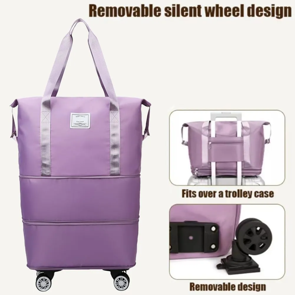 2025 New Large Capacity Travel Bag - Universal Wheel Removable, Kulken Travel Bag with Wheels,Portable Three-Layer Expandable Foldable Duffle Bags with (pink)
