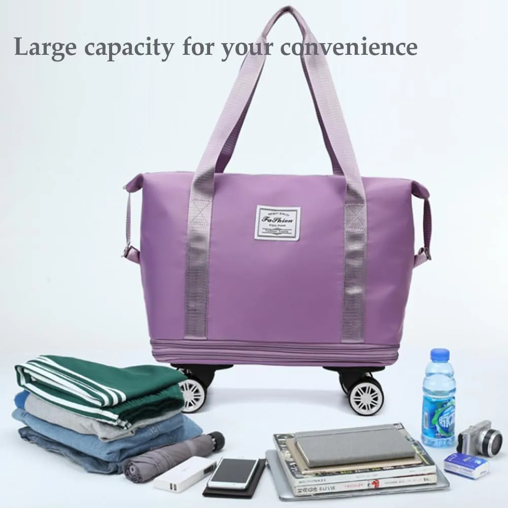 2025 New Large Capacity Travel Bag - Universal Wheel Removable, Kulken Travel Bag with Wheels,Portable Three-Layer Expandable Foldable Duffle Bags with (pink)