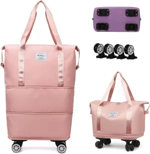 2025 New Large Capacity Travel Bag - Universal Wheel Removable, Kulken Travel Bag with Wheels,Portable Three-Layer Expandable Foldable Duffle Bags with (pink)