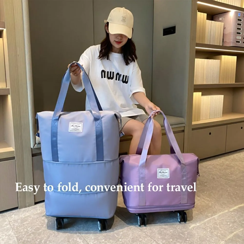 2025 New Large Capacity Travel Bag - Universal Wheel Removable, Kulken Travel Bag with Wheels,Portable Three-Layer Expandable Foldable Duffle Bags with (pink)