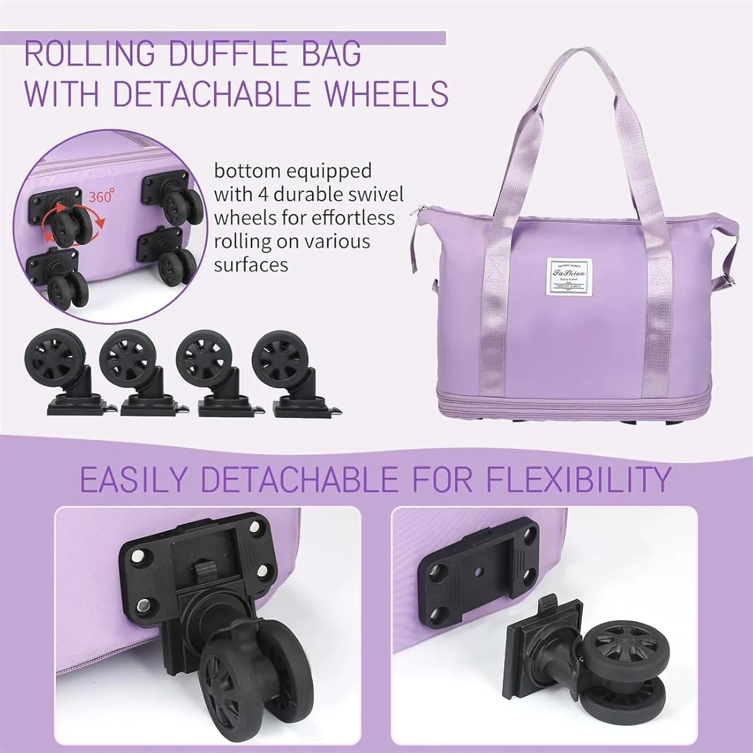 2025 New Large Capacity Travel Bag -Universal Wheel Removable, Waterproof Foldable Dry-Wet Separation for Gym (Black)