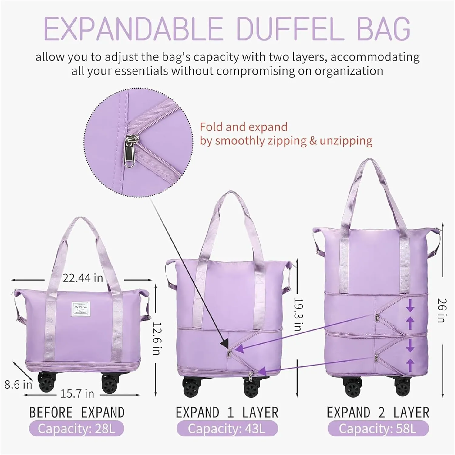 2025 New Large Capacity Travel Bag -Universal Wheel Removable, Waterproof Foldable Dry-Wet Separation for Gym (Black)