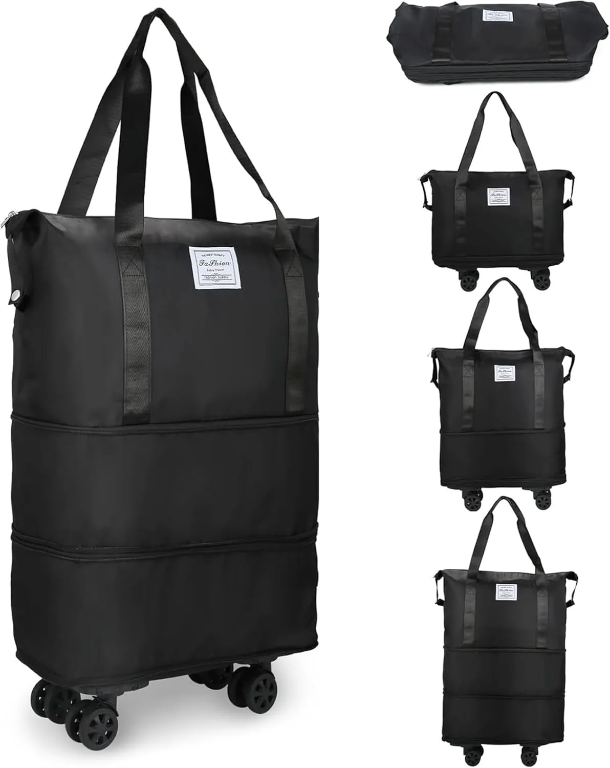 2025 New Large Capacity Travel Bag -Universal Wheel Removable, Waterproof Foldable Dry-Wet Separation for Gym (Black)
