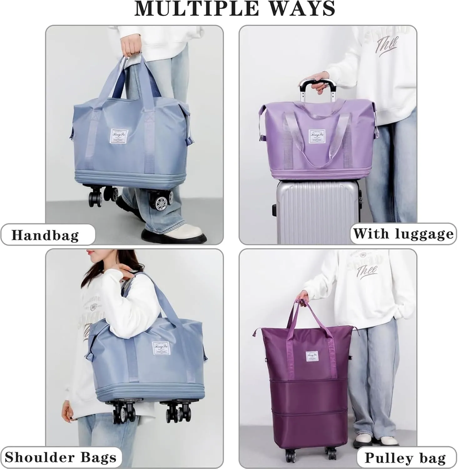 2025 New Large Capacity Travel Bag -Universal Wheel Removable, Waterproof Foldable Dry-Wet Separation for Gym (Black)