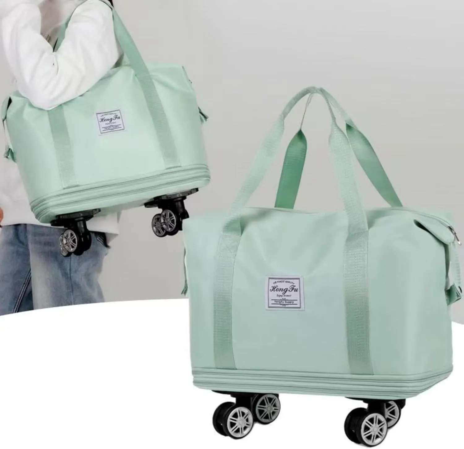 2025 New Large Capacity Travel Bag ，with Removable Wheels - Ultimate Lightweight Expandable Foldable Wheeled Carry-On Luggage for Travel Accessories (Gray)