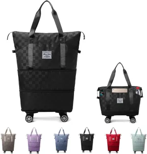2025 New Upgrade Pepepo Travel Bag with Wheels,foldable travel bag expandable for Gym, Camping, Weekend Trips, Business Travel, Duffel Bag for Women & Men Dry and Wet Separation (Black)