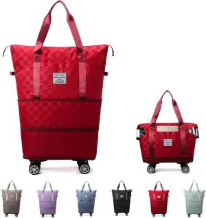 2025 New Upgrade Pepepo Travel Bag with Wheels,foldable travel bag expandable for Gym, Camping, Weekend Trips, Business Travel, Duffel Bag for Women & Men Dry and Wet Separation (Red)