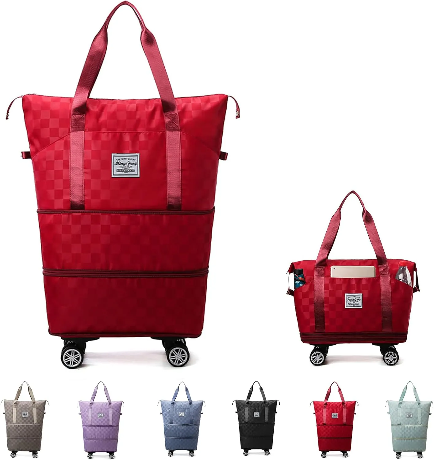 2025 New Upgrade Pepepo Travel Bag with Wheels,foldable travel bag expandable for Gym, Camping, Weekend Trips, Business Travel, Duffel Bag for Women & Men Dry and Wet Separation (Red)