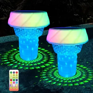2025 Upgrade Solar Pool Chlorine Floater, Swimming Pool Chlorine Tablet Floater with Colorful Light, Floating Chlorine Dispenser for Pool Fits 4×3inch Tablets, Adjustable Flow Pool Tablet Holder 2Pack