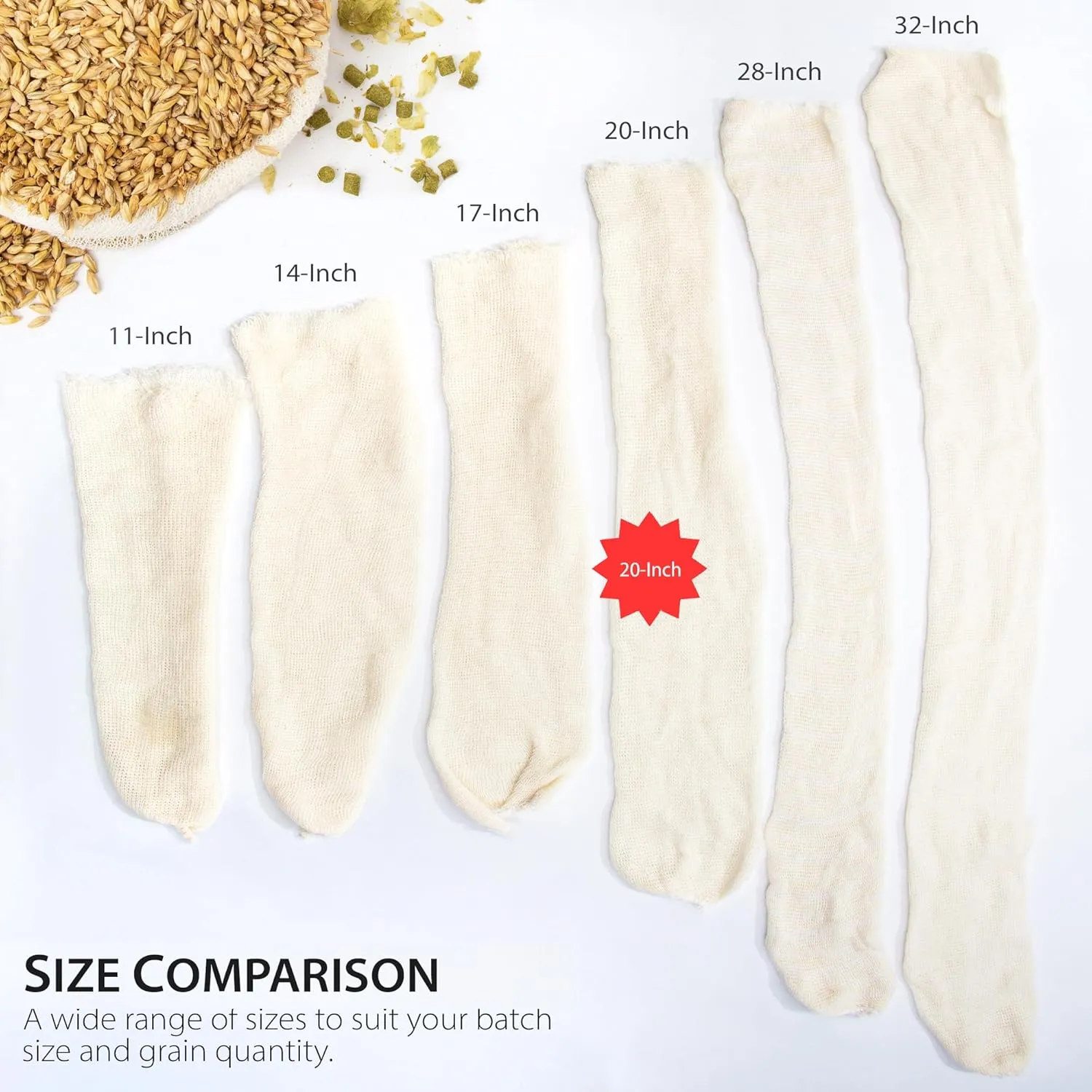 20" (50 Pack) Hops, Grain & Spice Beer Brewing Bags Cotton Mesh Steeping Bags for Beer Wine, Cider, Tea, Soups & Nut Milk, Hops & Grain Socks for Dry Hopping for Micro Brewing or Homebrewing