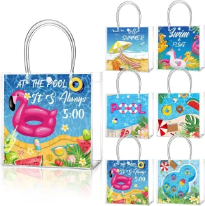 24 Pcs Pool Favor Bags Summer Pool Beach Clear PVC Goodie Gift Bags with Handle Birthday Party Supplies