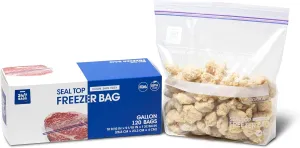 24/7 Bags- Gallon Freezer Bags, 120 Count with Stand Up Bottom and New Calendar Feature, Easy Fill