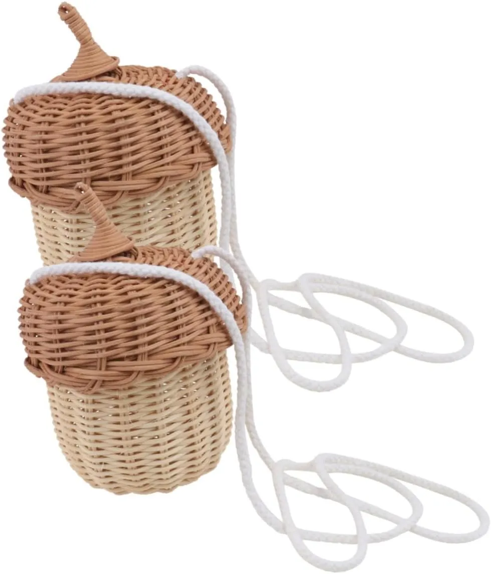 2Pcs Handwoven Rattan Pine Tote Bags for Cute Mini Bags Stylish Outdoor Photo Props Lightweight and Versatile Satchel Purse