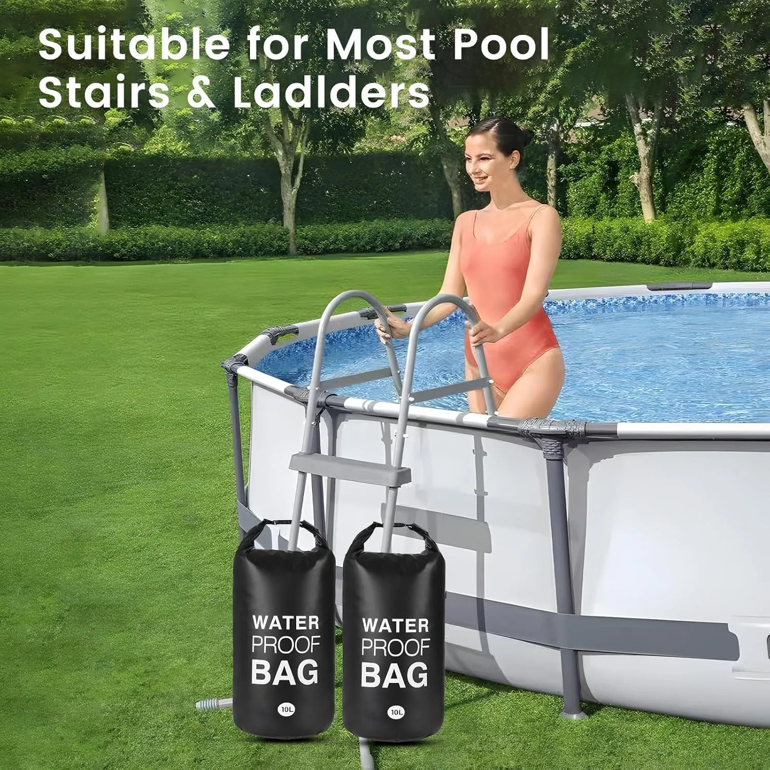 2PCS Pool Step Weights,10 L No Breaken Swimming Pool Ladder Weights for Above Ground Pools, Waterproof Pool Sand Stair Weights for Pool Steps, Easy&Quick Fill Sand (Black)