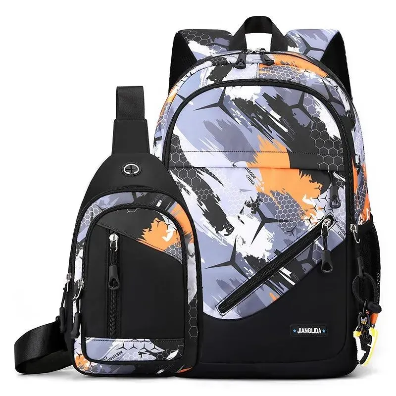 2pcs/set Football Printing Backpacks With Chest Bag For teenagers Big Capacity Rucksack Middle School Student Cool Schoolbags