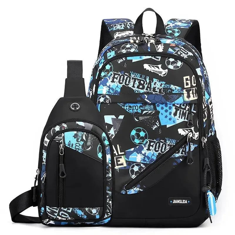 2pcs/set Football Printing Backpacks With Chest Bag For teenagers Big Capacity Rucksack Middle School Student Cool Schoolbags