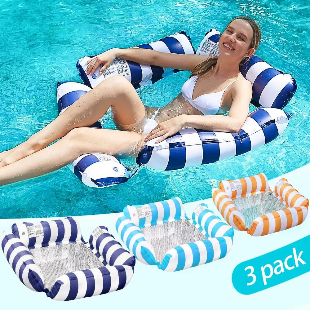 3 Pack Inflatable Pool Chair Float, Water Hammock Lounge Chair, Multi-Purpose Drifter Pool Floats for Summer Pool Lake Beach