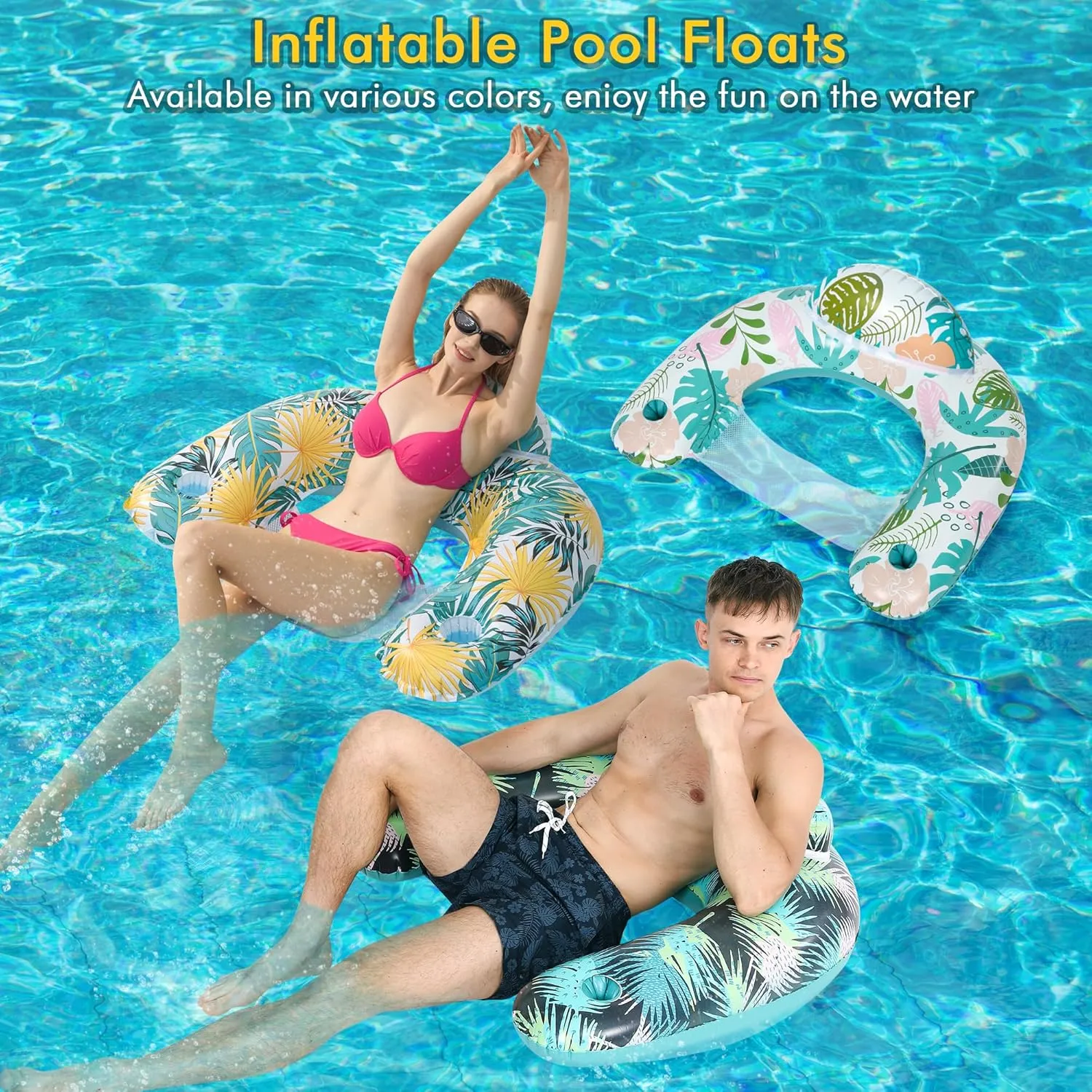 3 Pack Inflatable Pool Floats for Adults Pool Chairs with Two Cup Holders Comfortable Blow up Floating Lake Water Fun Swimming Party
