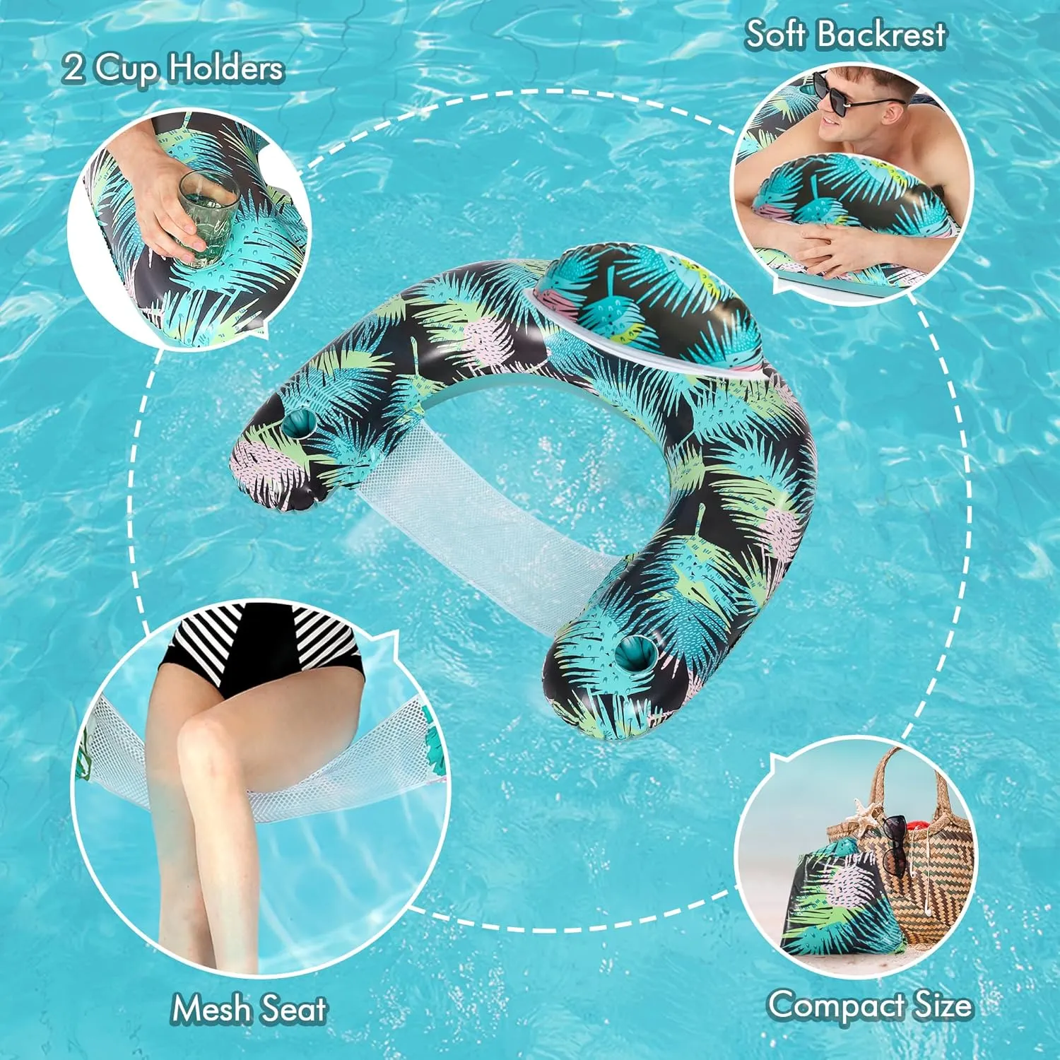 3 Pack Inflatable Pool Floats for Adults Pool Chairs with Two Cup Holders Comfortable Blow up Floating Lake Water Fun Swimming Party