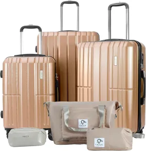 3 Piece Luggage Set ABS PC Expandable Hardshell TSA Lock Aluminum Trolley Spinner Wheels (Champagne, 6 Piece Set)