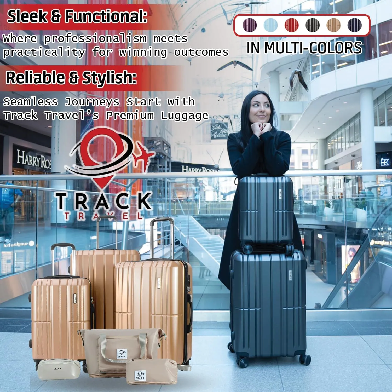 3 Piece Luggage Set ABS PC Expandable Hardshell TSA Lock Aluminum Trolley Spinner Wheels (Champagne, 6 Piece Set)