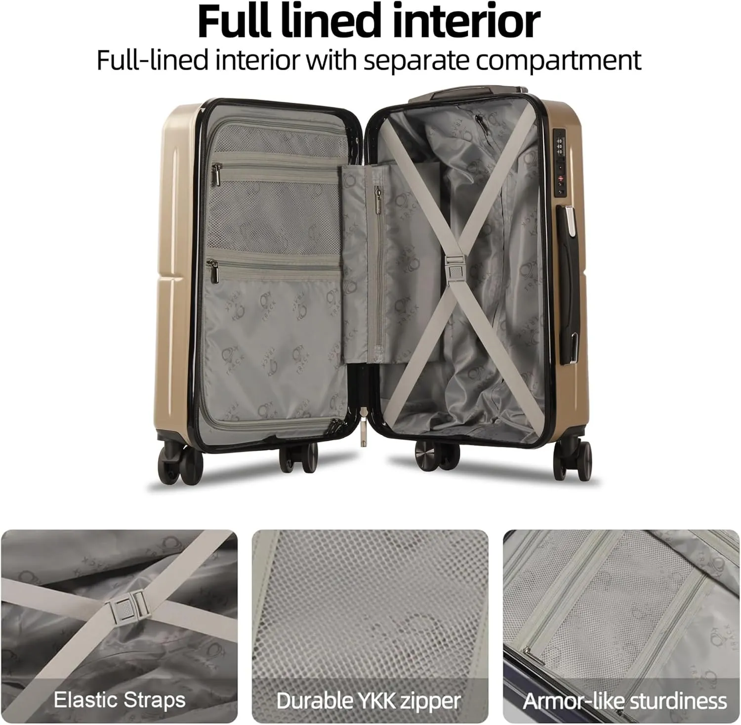 3 Piece Luggage Set ABS PC Expandable Hardshell TSA Lock Aluminum Trolley Spinner Wheels (Champagne, 6 Piece Set)