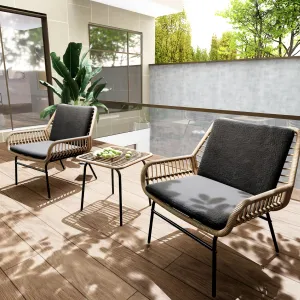 3 Piece Outdoor Patio Furniture Set, Rattan Conversation Sets, All-Weather Wicker Chairs with Cushions and Coffee Table, for Garden Balcony Courtyard Poolside