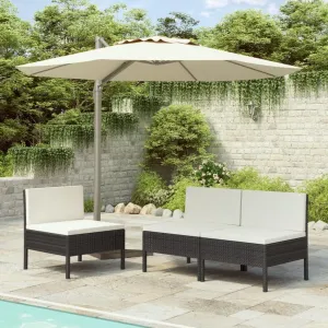 3-Piece Patio Chairs Set with Cream White Cushions - Black Poly Rattan Outdoor Lounge Seating for Backyard, Poolside, and Patio Relaxation