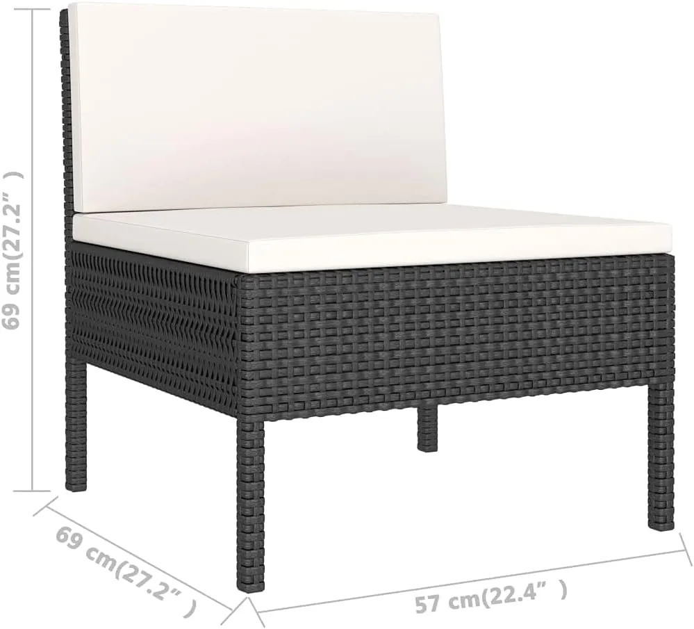 3-Piece Patio Chairs Set with Cream White Cushions - Black Poly Rattan Outdoor Lounge Seating for Backyard, Poolside, and Patio Relaxation