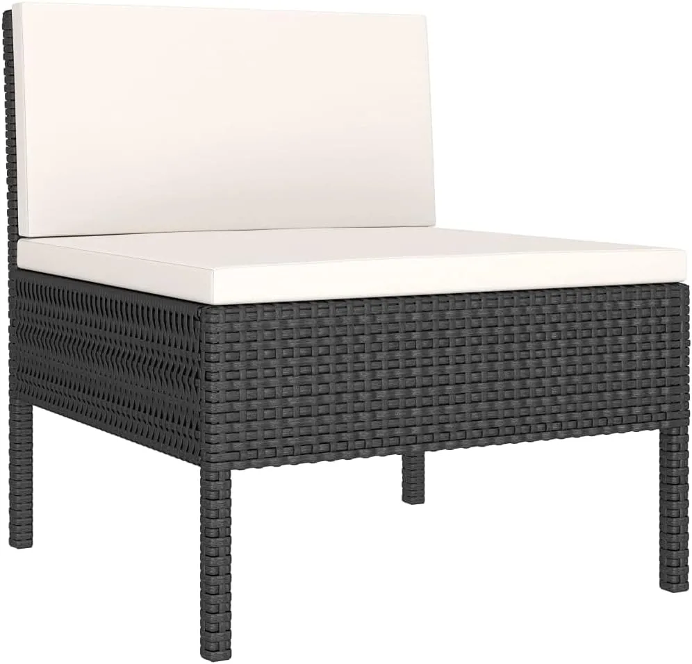 3-Piece Patio Chairs Set with Cream White Cushions - Black Poly Rattan Outdoor Lounge Seating for Backyard, Poolside, and Patio Relaxation