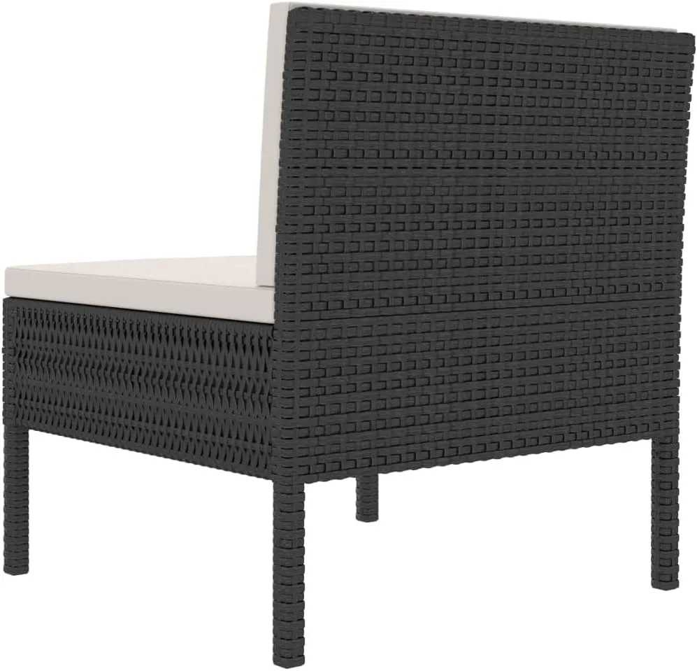 3-Piece Patio Chairs Set with Cream White Cushions - Black Poly Rattan Outdoor Lounge Seating for Backyard, Poolside, and Patio Relaxation