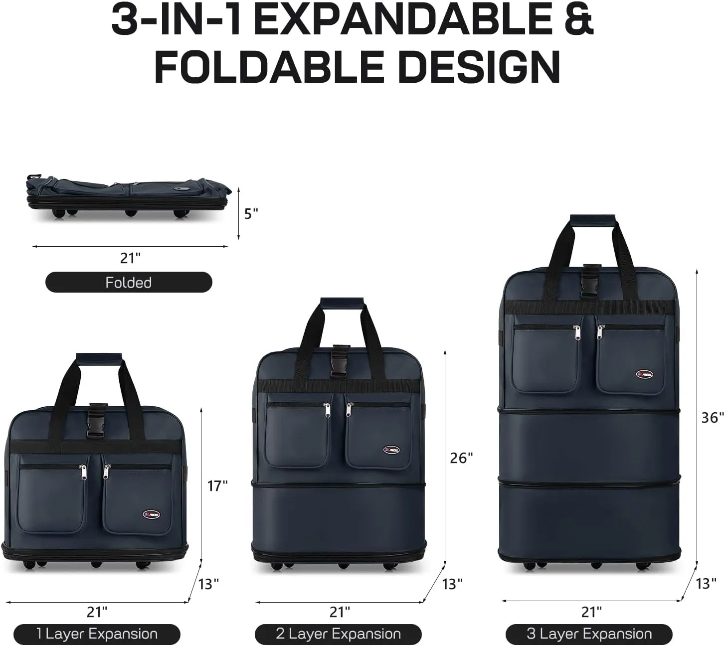 30''36''40''Rolling Wheeled Duffel Bag Suitcases with Wheels Expandable Foldable Luggage Bag Rolling Travel Bag Duffel Bag for Men Women#NAVY,36