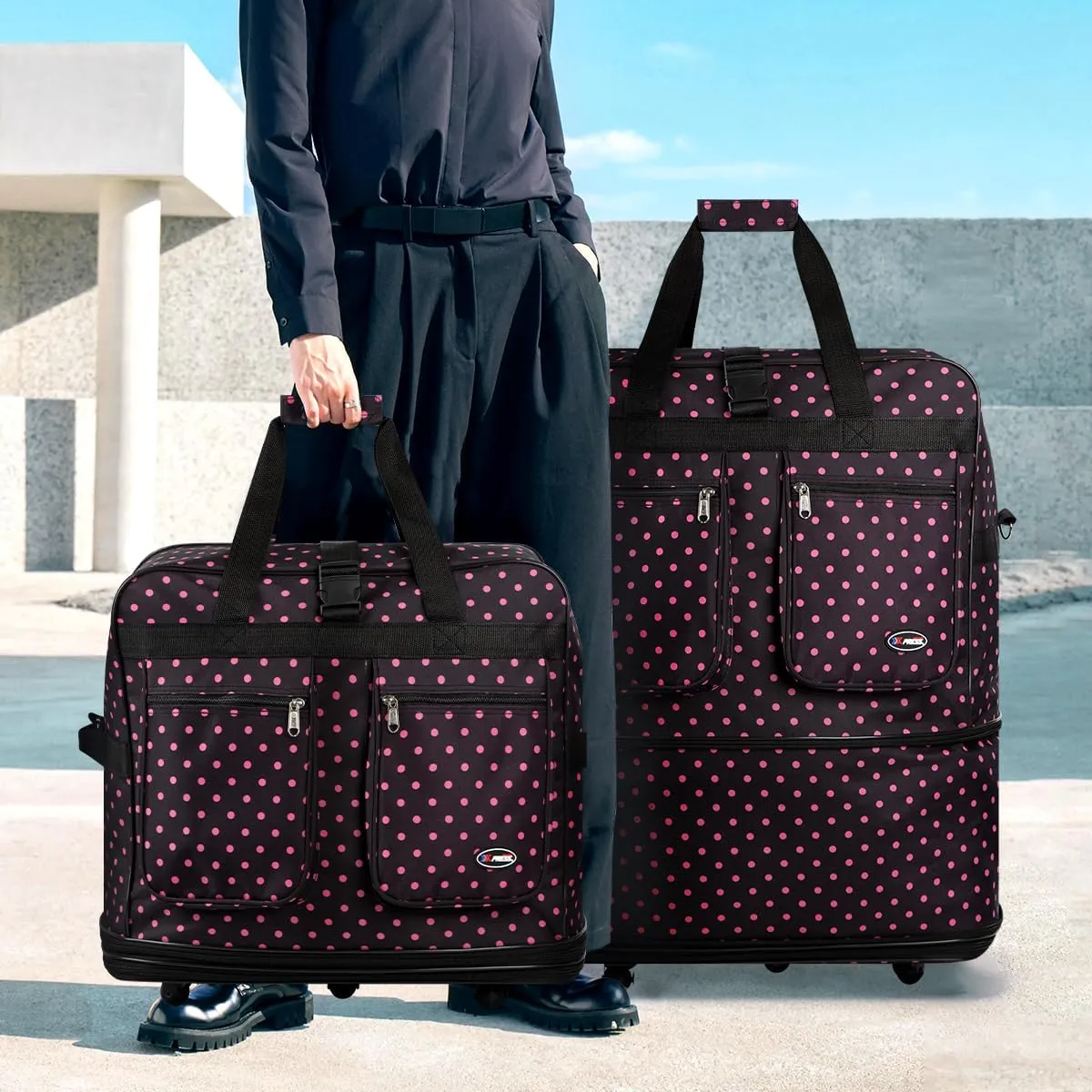 30''36''40''Rolling Wheeled Duffel Bag Suitcases with Wheels Expandable Foldable Luggage Bag Rolling Travel Bag Duffel Bag for Men Women#Pink_Dot,36