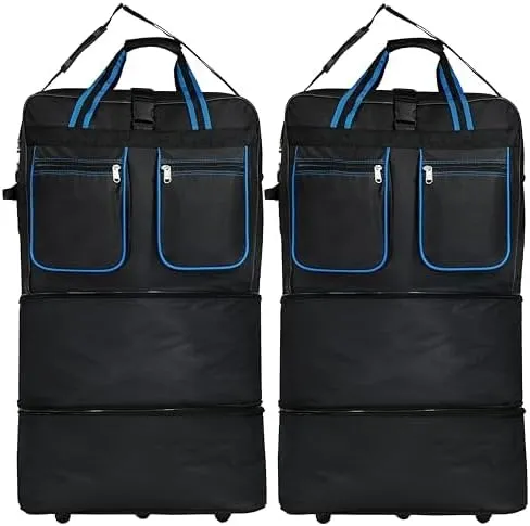 30" Duffle Bag Expandable Rolling Lightweight Wheeled Spinner Suitcase Luggage (2 Pack) for Travel and Storage (Blue Trim)