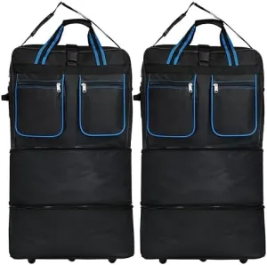 30" Duffle Bag Expandable Rolling Lightweight Wheeled Spinner Suitcase Luggage (2 Pack) for Travel and Storage (Blue Trim)