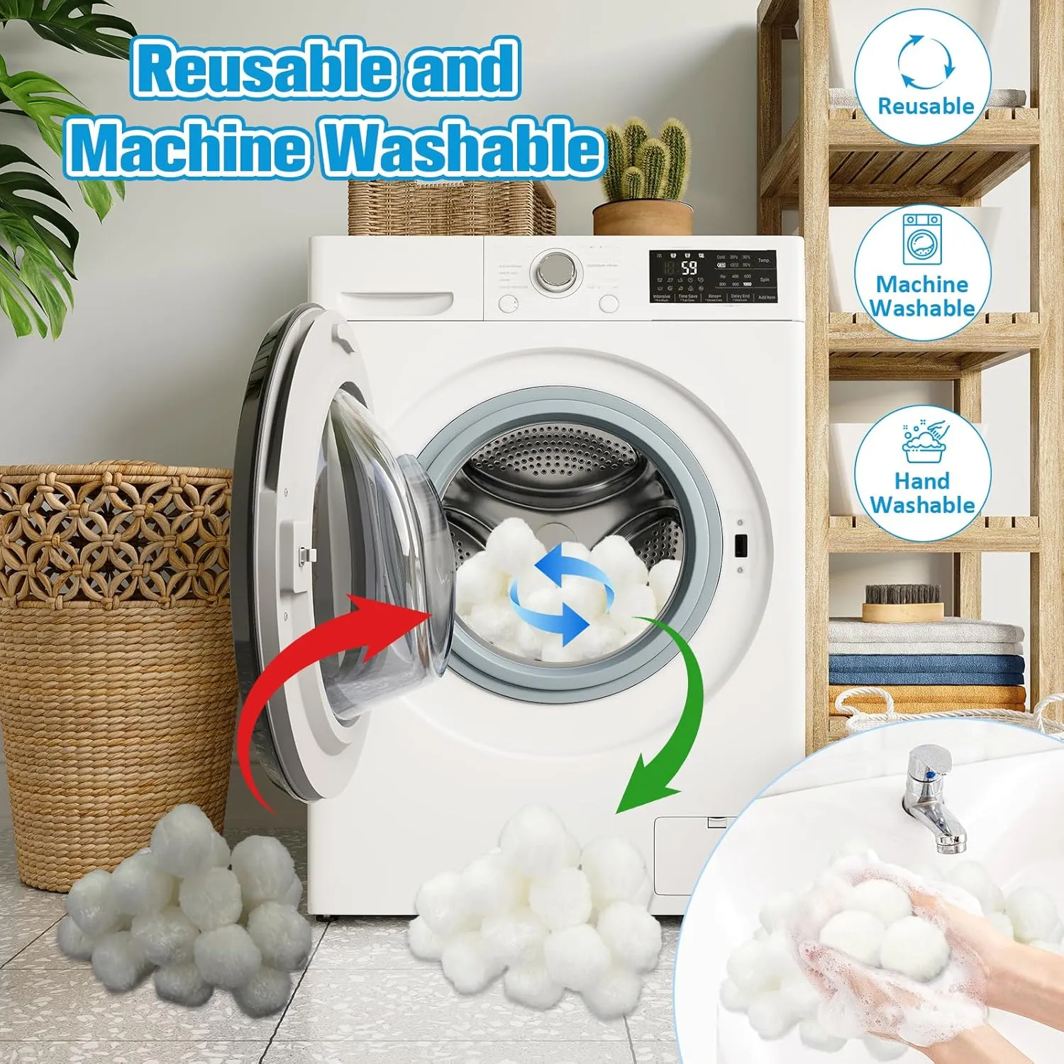 3.1lbs Pool Filter Balls for Sand Filter, Reusable Pool Filter Balls, Eco-Friendly Fibre Media Balls for Above Ground Sand Pool Pump, with Wash Bag (White)