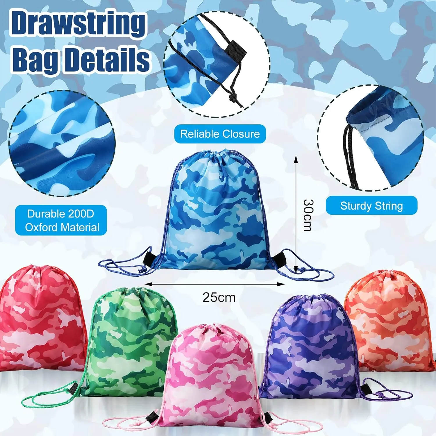 36 Pcs Tie Dye Camouflage Party Kit Camo Drawstring Bag Bulk Camouflage Military Rubber Keychain Silicone Bracelet for Kids Travel Paintball Camping Birthday Party Supplies(Assorted Camo)