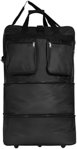 36"" Expandable Duffle Bag (Lightweight) Rolling Wheeled Spinner Suitcase Luggage for Travel and Storage, Black