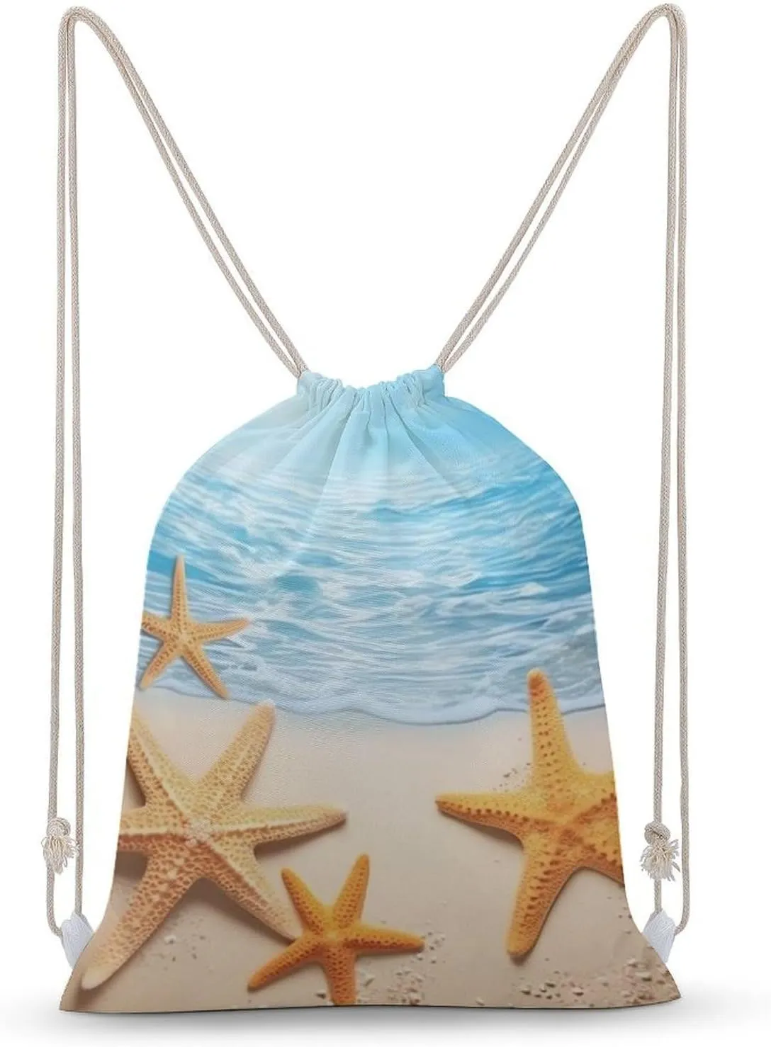 3D Beautiful Maritime Summer Starfish Drawstring Backpack for Women Men Drawstring Bag for Travel Swimming Sports Gym Bag