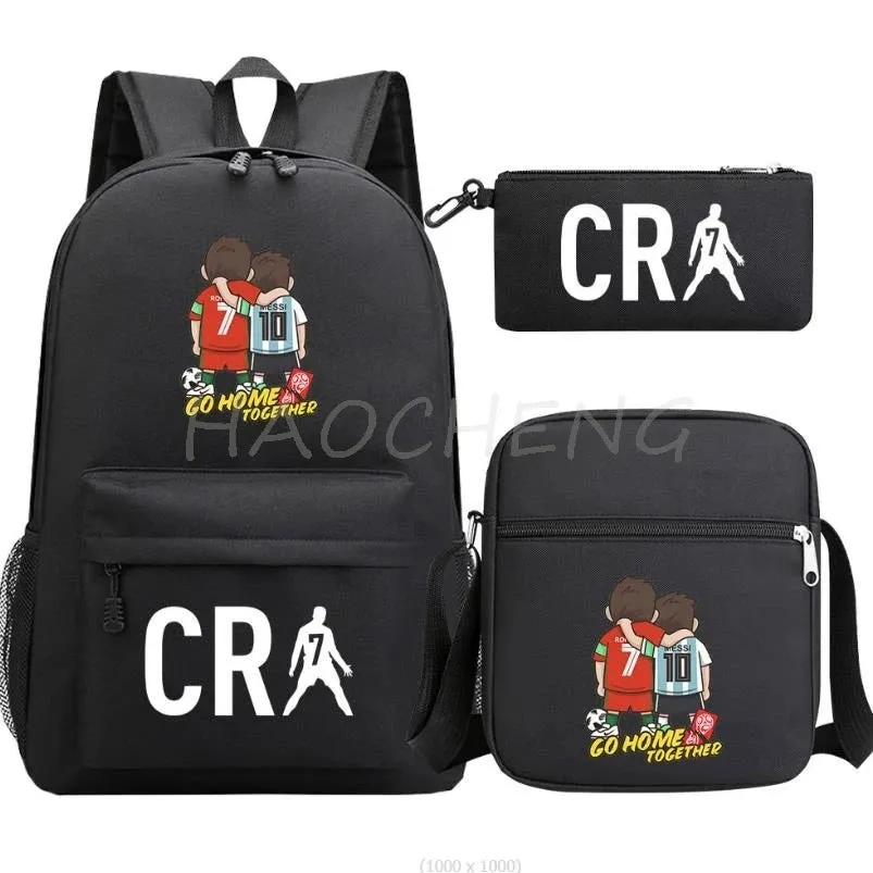 3Pcs Sets School Bags for Boys Football CR7 School Backpack  Travel Bags Laptop Zipper Rucksack New Mochila For Students Bags