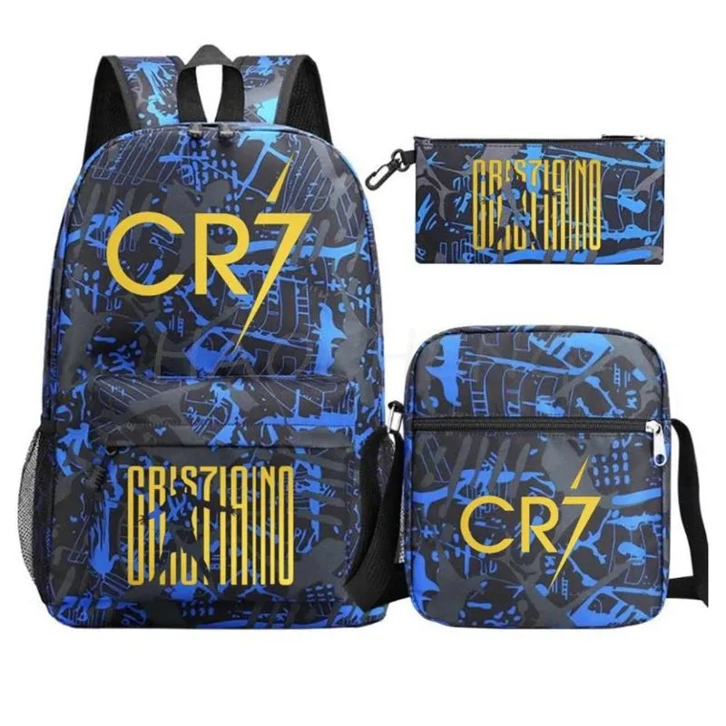 3Pcs Sets School Bags for Boys Football CR7 School Backpack  Travel Bags Laptop Zipper Rucksack New Mochila For Students Bags