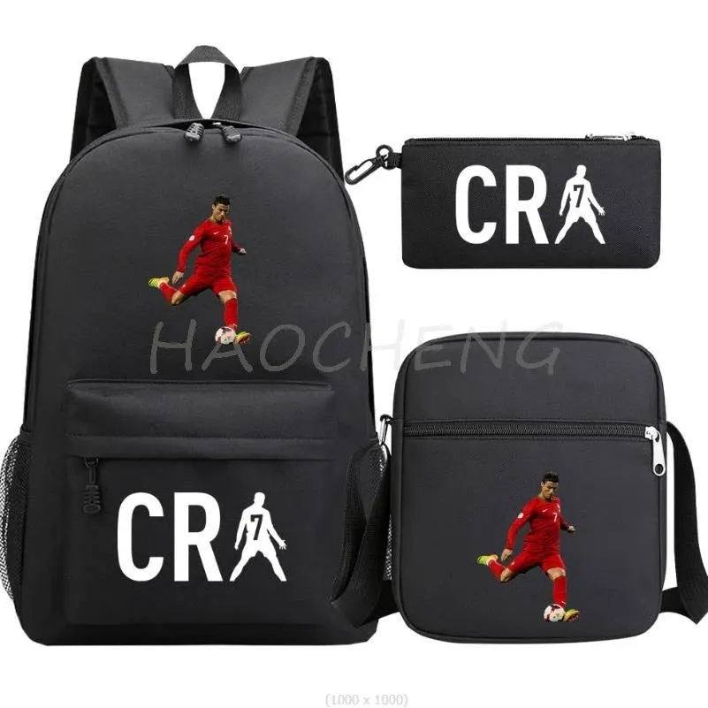 3Pcs Sets School Bags for Boys Football CR7 School Backpack  Travel Bags Laptop Zipper Rucksack New Mochila For Students Bags